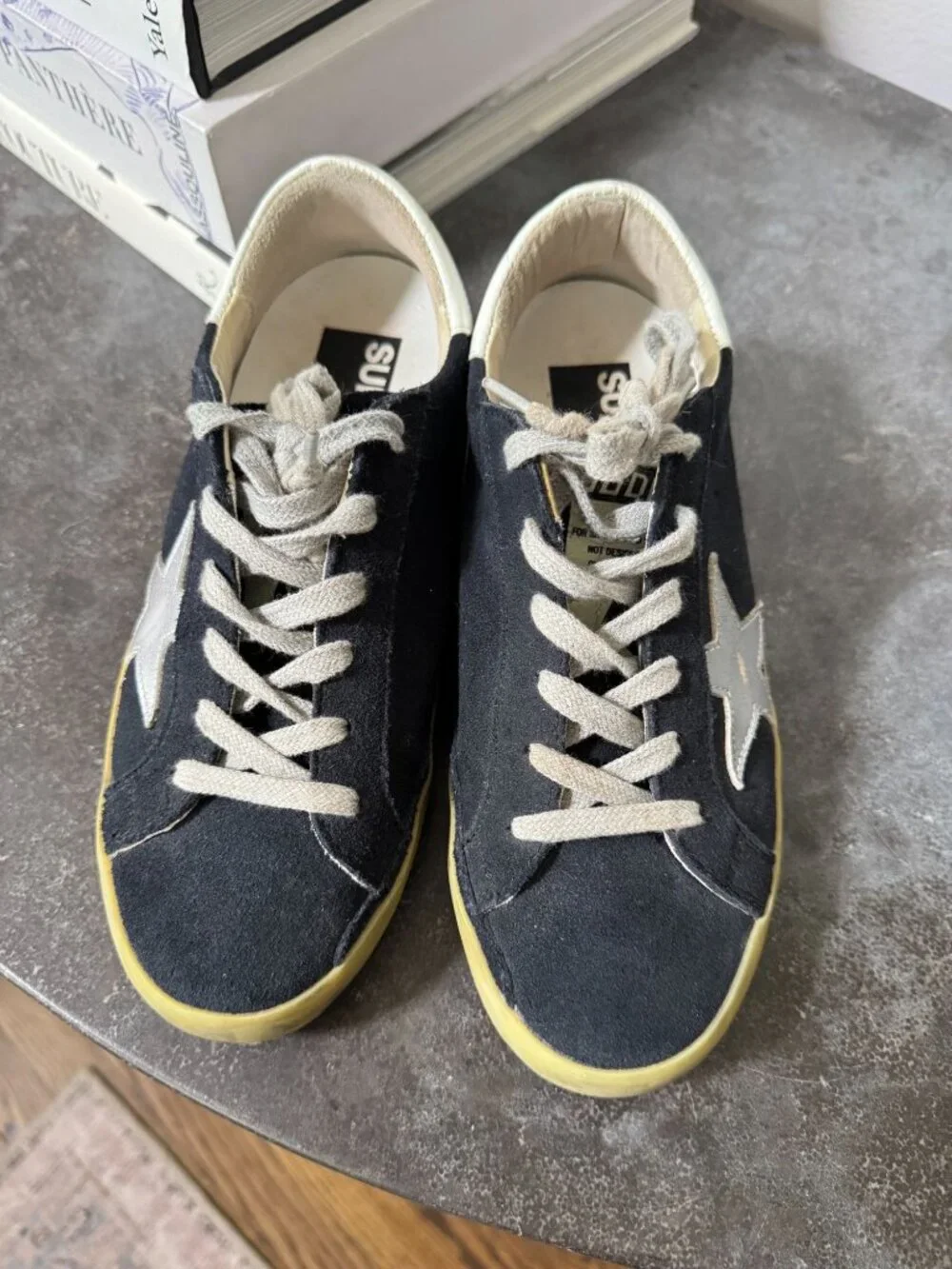Golden Goose Superstar Low Top Sneakers Suede Navy Silver Star Size 36 - Picture 4 of 7